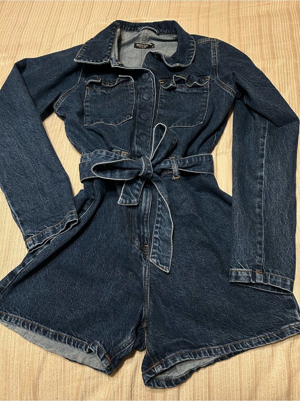 Nasty Gal Dark Blue Denim Tie-Waist Romper